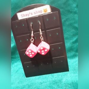 Pink dice earrings